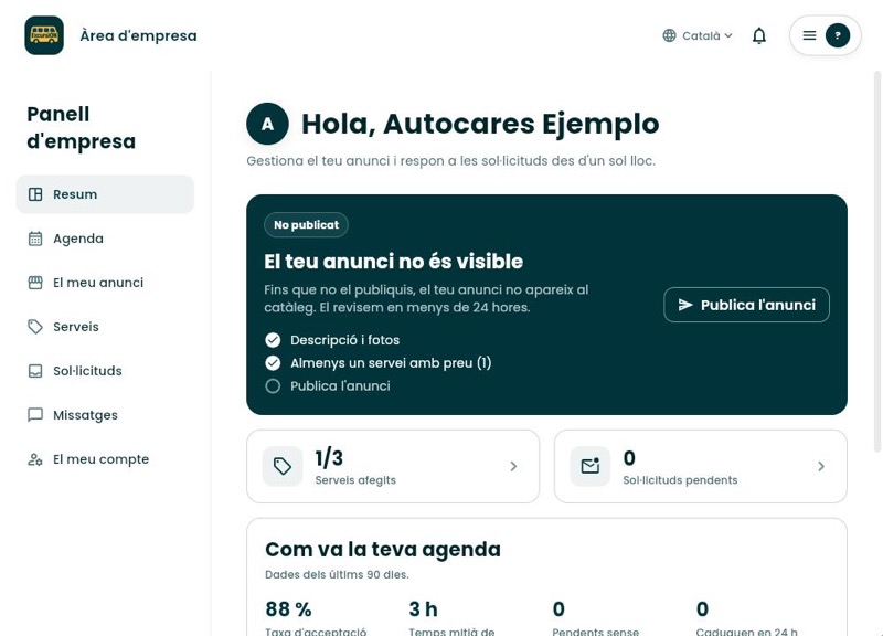 Resum amb descripció, fotos i servei completats i el botó Publica l'anunci