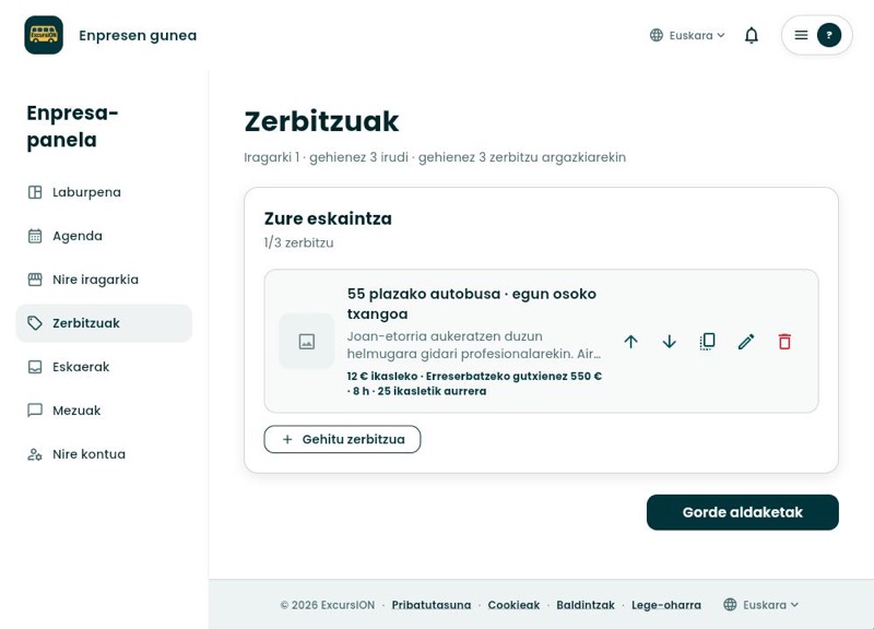 Zerbitzuen zerrenda, sortutako zerbitzuarekin eta Gorde aldaketak botoiarekin