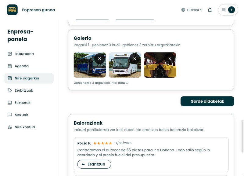 Nire iragarkiaren galeria, igotako hiru argazkirekin eta Gorde aldaketak botoiarekin
