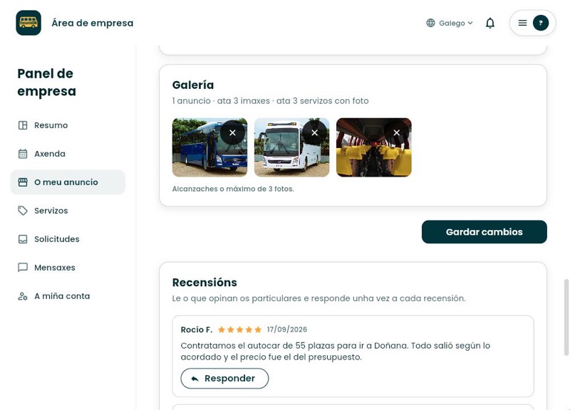 Galería de O meu anuncio con tres fotos subidas e o botón Gardar cambios